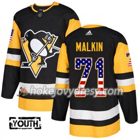 Dětské Hokejový Dres Pittsburgh Penguins Evgeni Malkin 71 2017-2018 USA Flag Fashion Černá Adidas Authentic